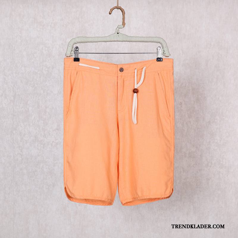 Shorts Herr Casual Linne Kortbyxor Sommar Trend Stranden Röd Orange Vit