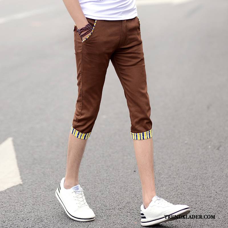 Shorts Herr Casual Slim Fit Kortbyxor Stretch Tunn Capri Byxor Brun