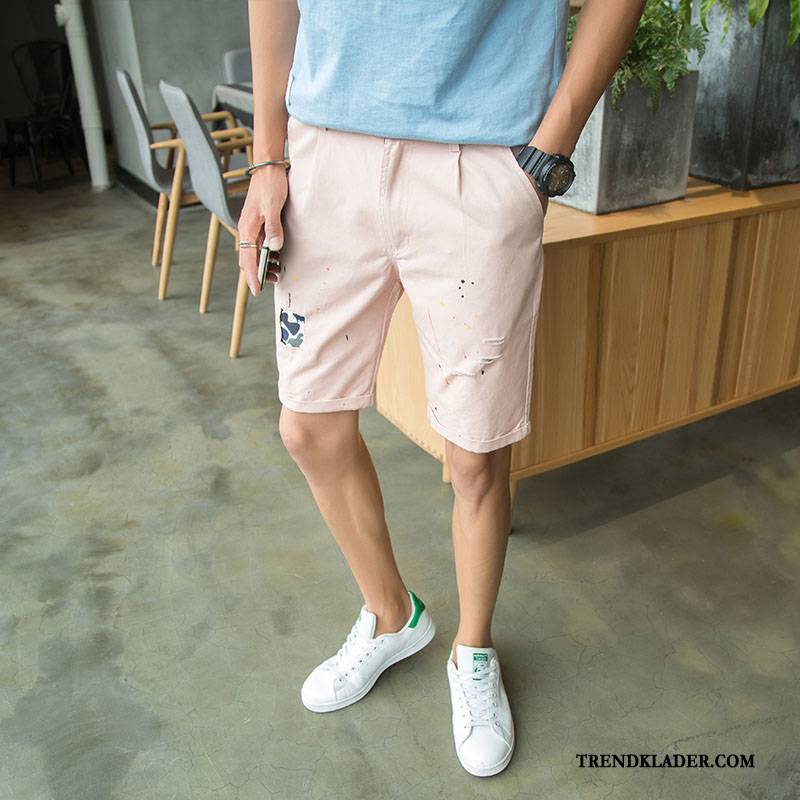 Shorts Herr Kortbyxor Student Stranden Slim Fit Casual Capri Byxor Rosa Röd