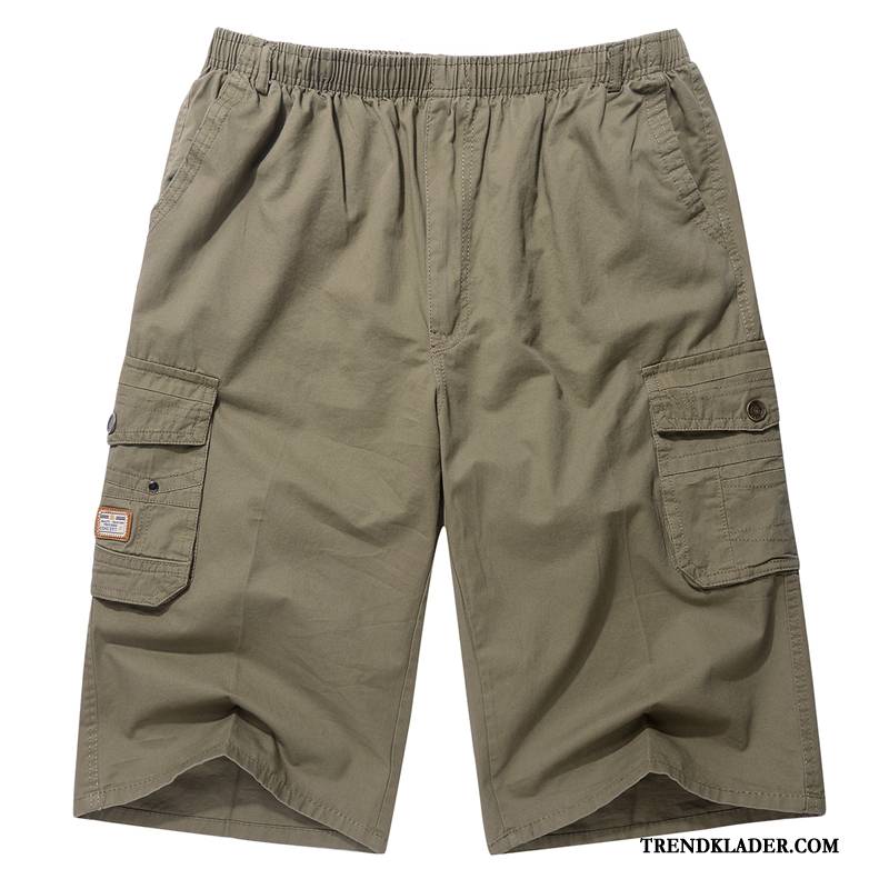 Shorts Herr Sommar Stranden Capri Byxor Kortbyxor Lösa Medelåldern Khaki