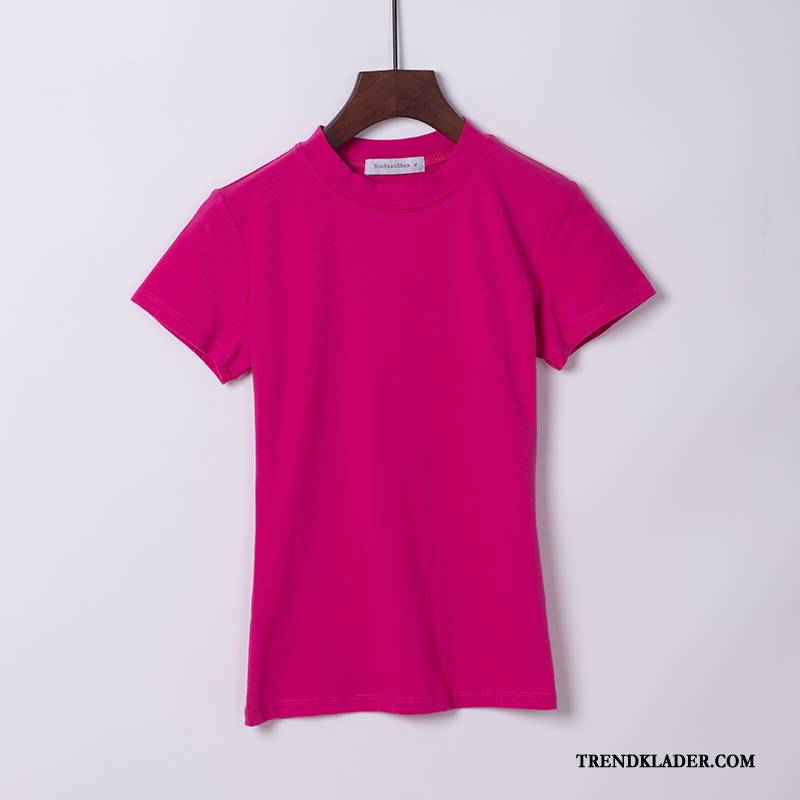 T-shirt Dam Ny 2018 Sommar Slim Fit Toppar Bottenskjorta Rosa Röd Till Vit