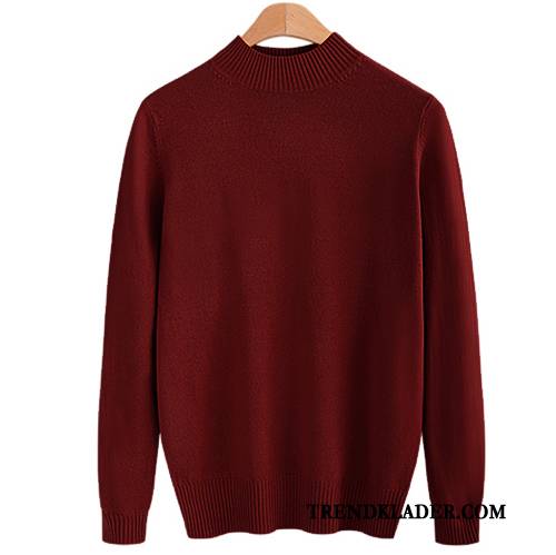 Tröja Dam Långärmad Bottenskjorta Pullover Vinter Slim Fit Stickad Tröja Vinröd Till