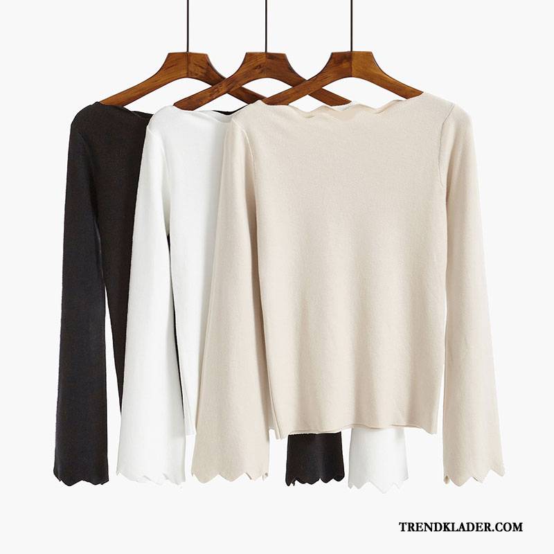 Tröja Dam Långärmad Slim Fit Pullover Höst Bottenskjorta Tunn Beige