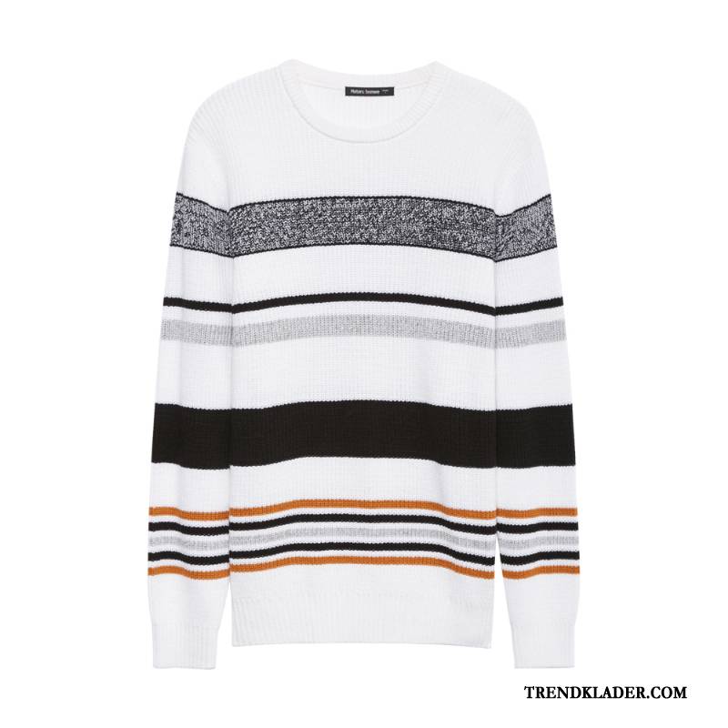 Tröja Herr Pullover Trend Casual Höst Randig Stickad Tröja Vit